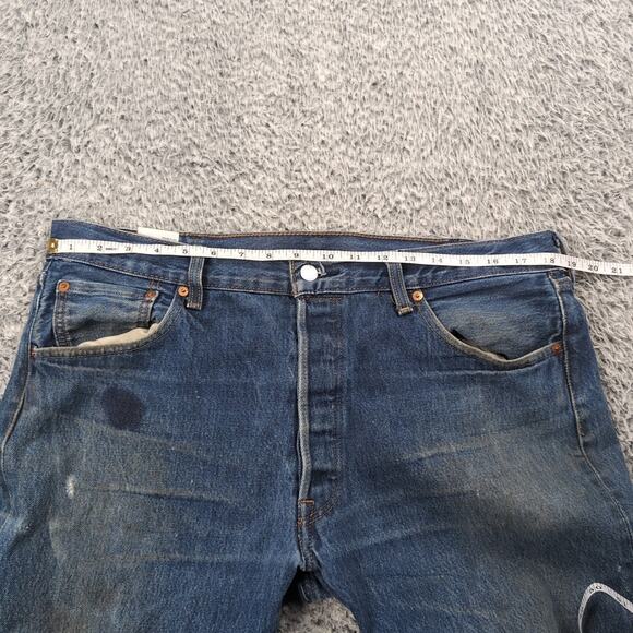 Levi's 501 Jeans Men 38x34 Blue Straight Leg Rocker Denim Stretch Grunge Pants - Picture 6 of 10